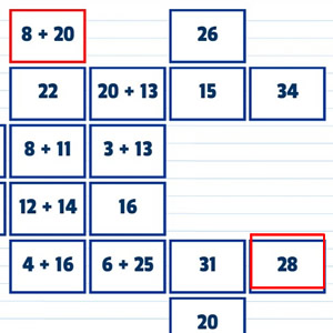 Mathématiques Mahjong avec des sommes à deux chiffres pour jouer en ligne