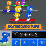 SKATEBOARD PUPS: Addition et soustraction de 3 nombres